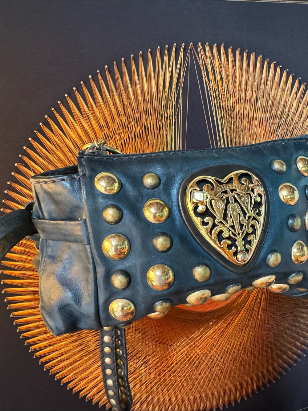 Gucci Hysteria Leather Studded Clutch Bag Blue/Black - Picture 8 of 16
